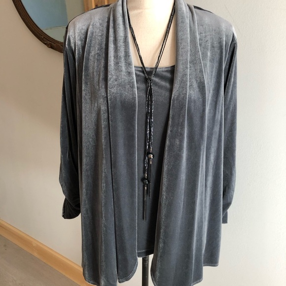 Susan Graver Sweaters - Susan Graver Grey Luxe Velvet Cardigan & Tank Set Size Large